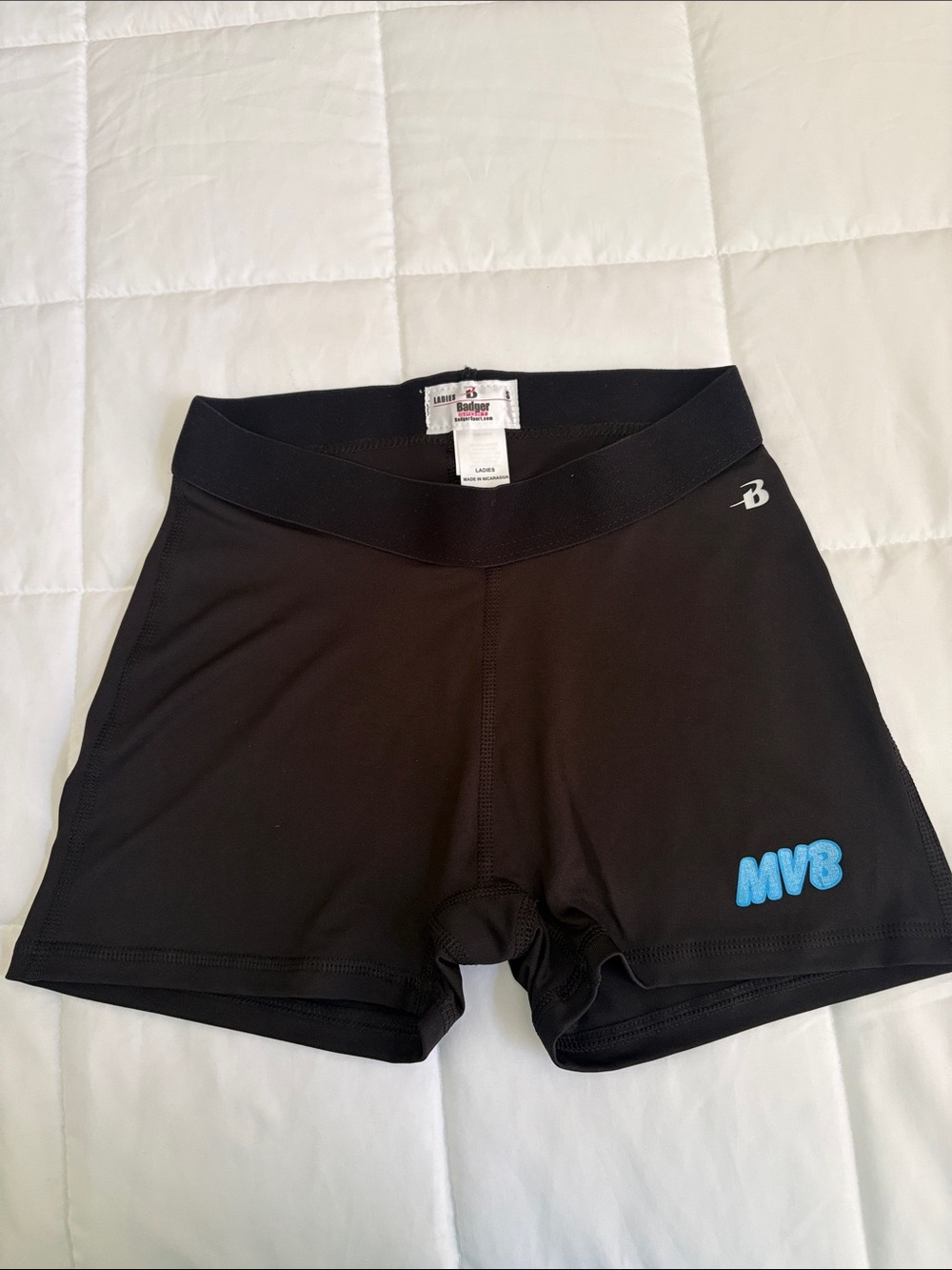 Badger volleyball, sports Black Compression Shorts with Blue MVB Logo S